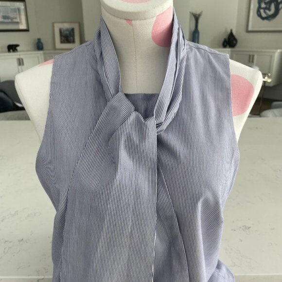 Banana Republic Sleeveless Lined Striped Cotton Midi Dress Purple White Sz 8 - Picture 4 of 12